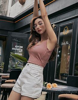彈性羅紋捲邊微短版BRA TOP