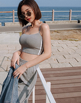 歐美微短側撞色織帶BRA TOP