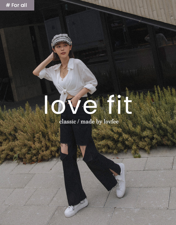 LOVE FIT大割破褲口側開衩顯瘦黑褲