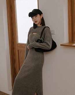 歐美微性感二件式針織洋裝