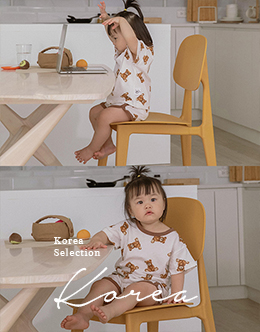 KOREA童裝熊熊滿版撞色短褲套裝