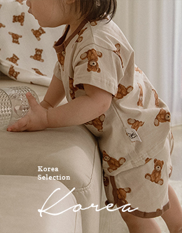 KOREA童裝熊熊滿版撞色短褲套裝