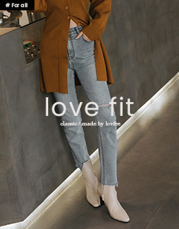 LOVE FIT 寬版彈性腰頭窄管牛仔破褲