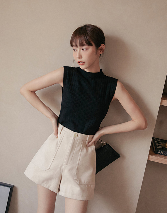 小立領坑條針織背心