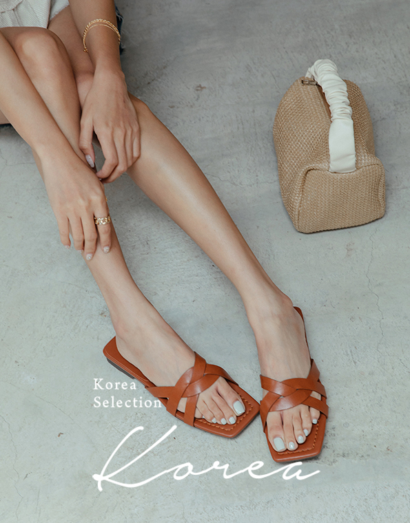 韓國交叉皮革編織拖鞋