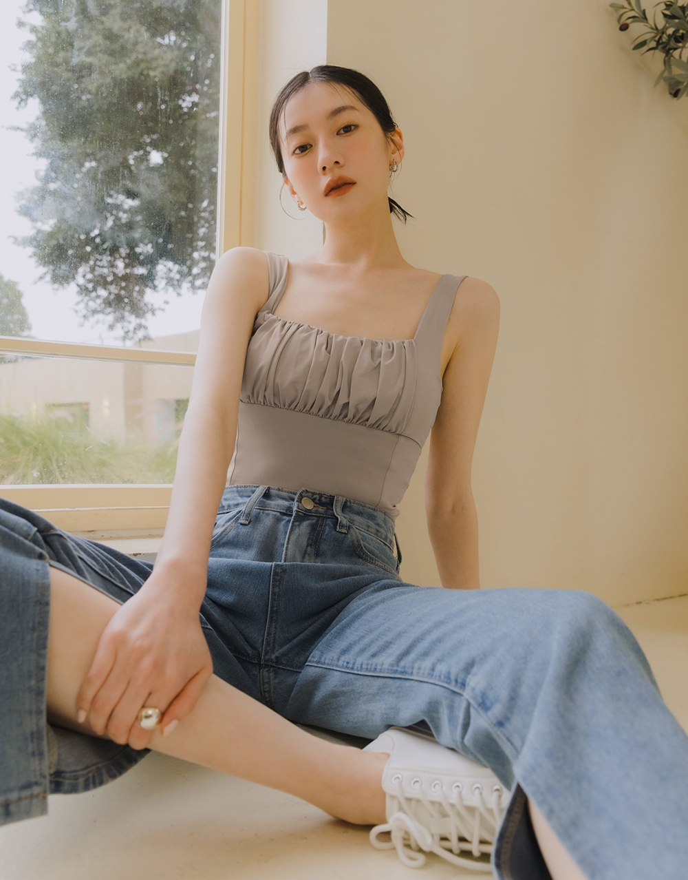 MIT 前胸抓皺方領BRA TOP
