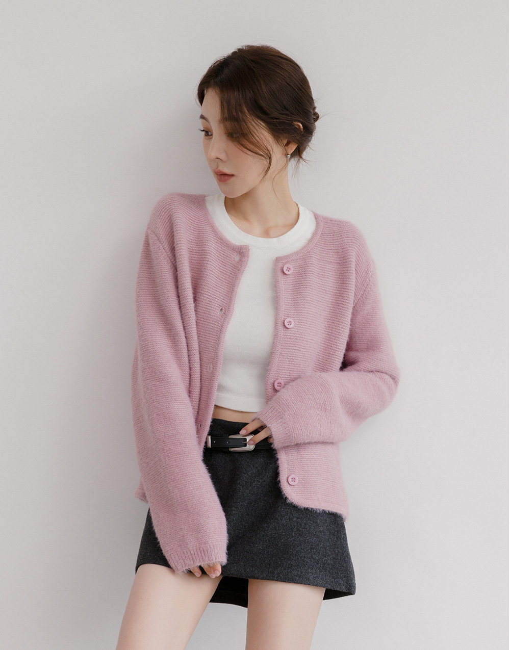 圓領仿貂毛針織外套