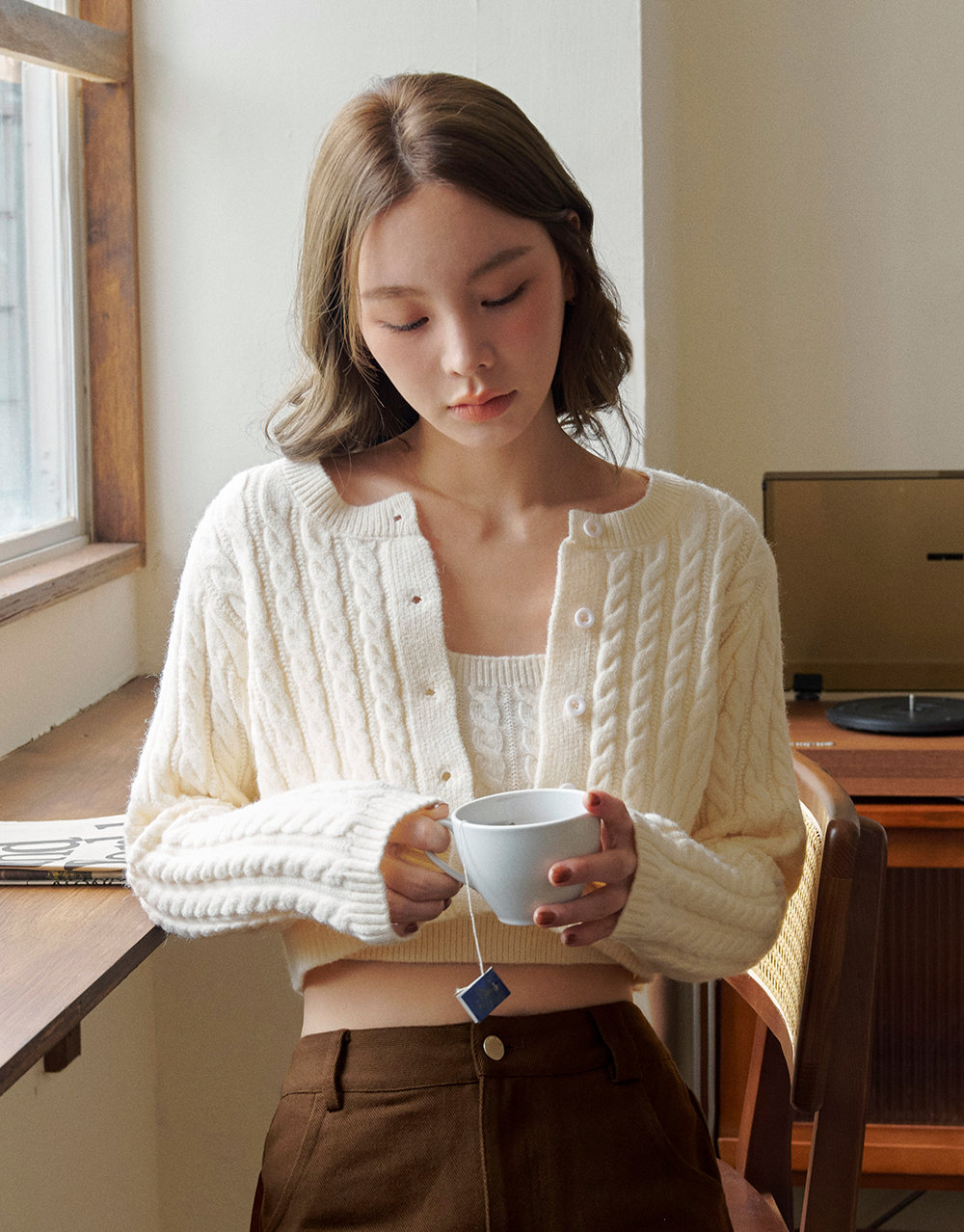 麻花針織開襟外套