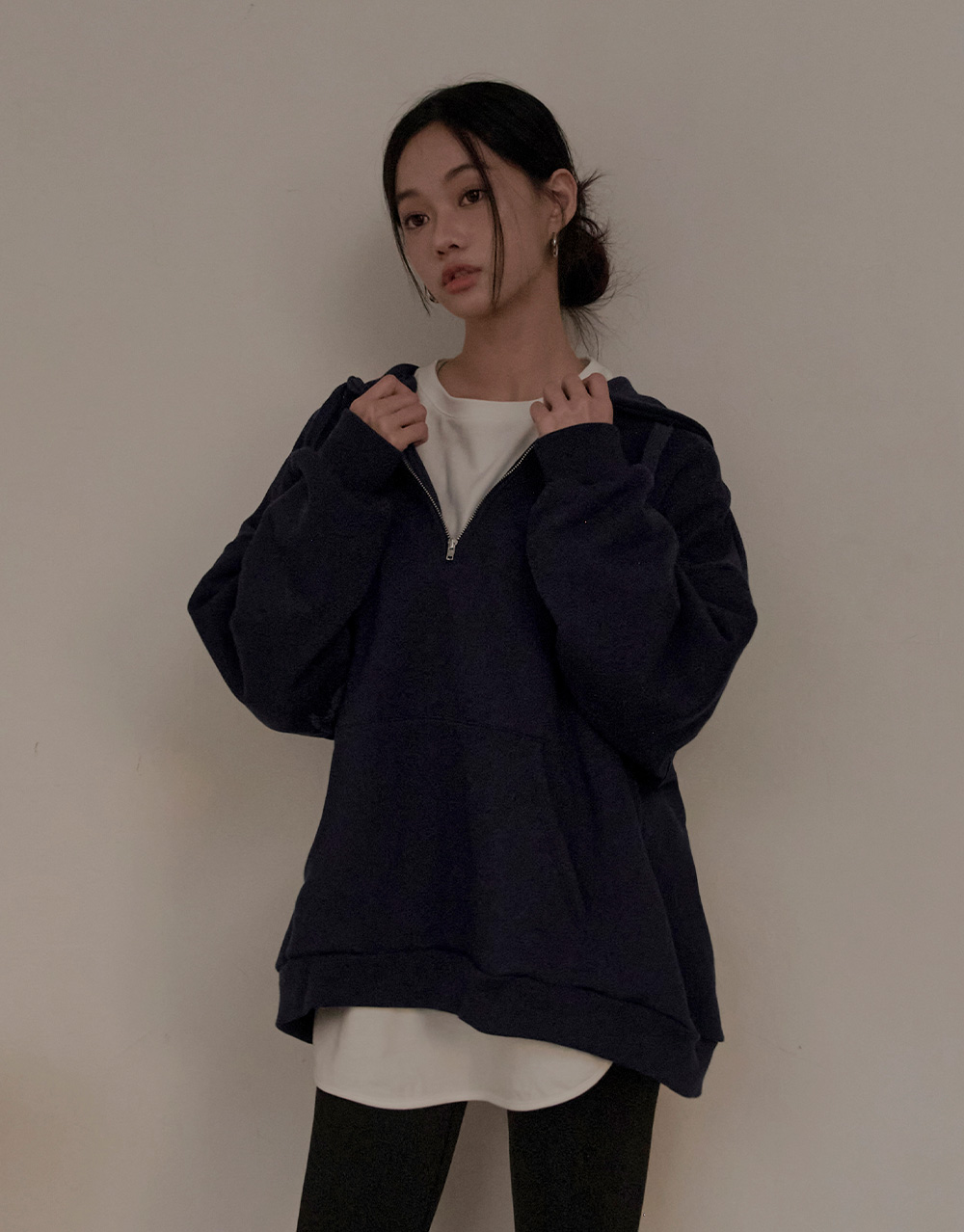 MIT 連帽半拉鍊寬鬆上衣