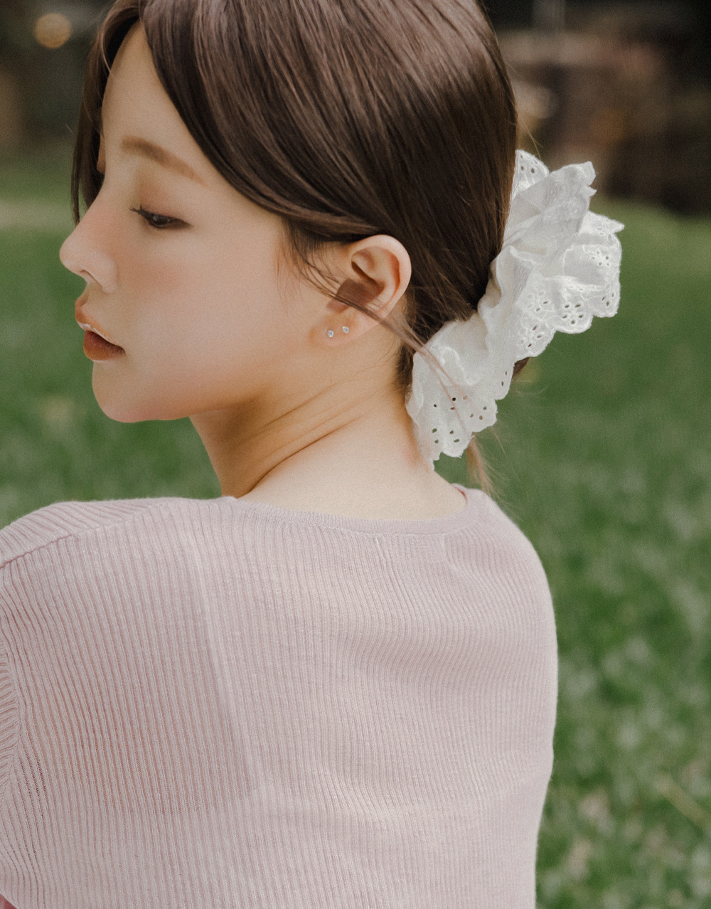 雙層緹花澎澎髮圈