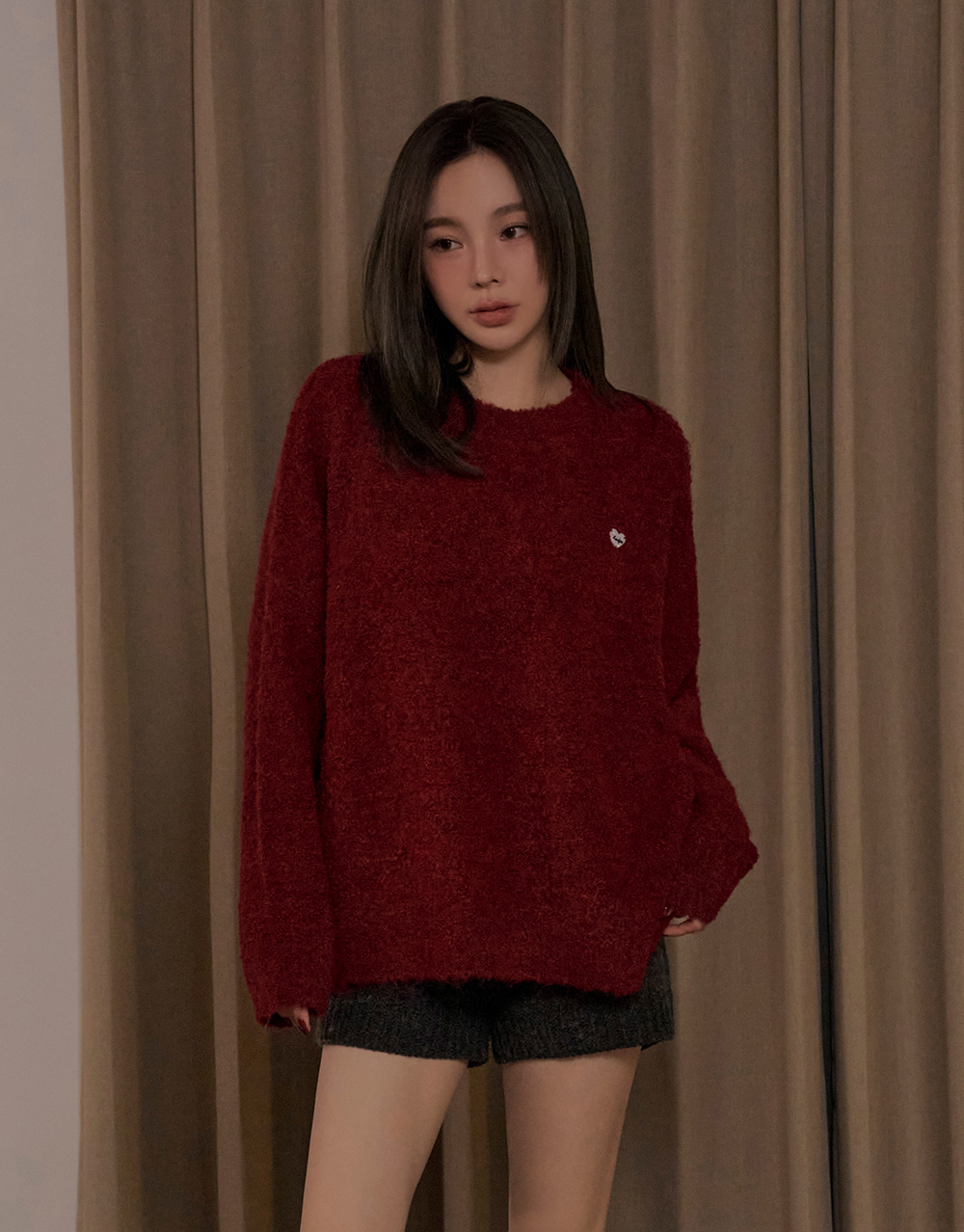 品牌愛心貝殼標圈圈紗針織上衣