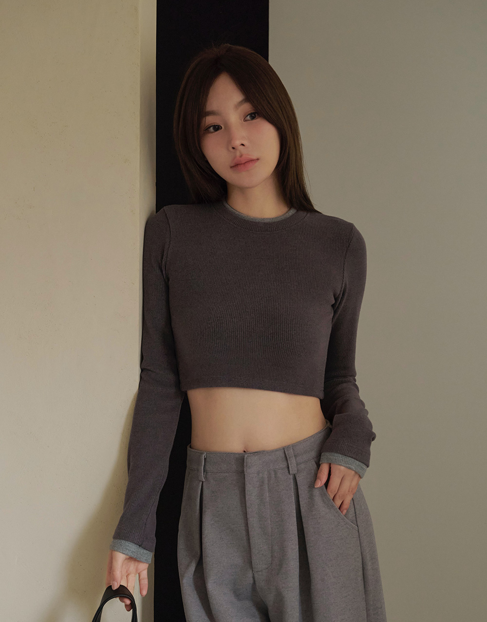撞色羅紋百搭上衣
