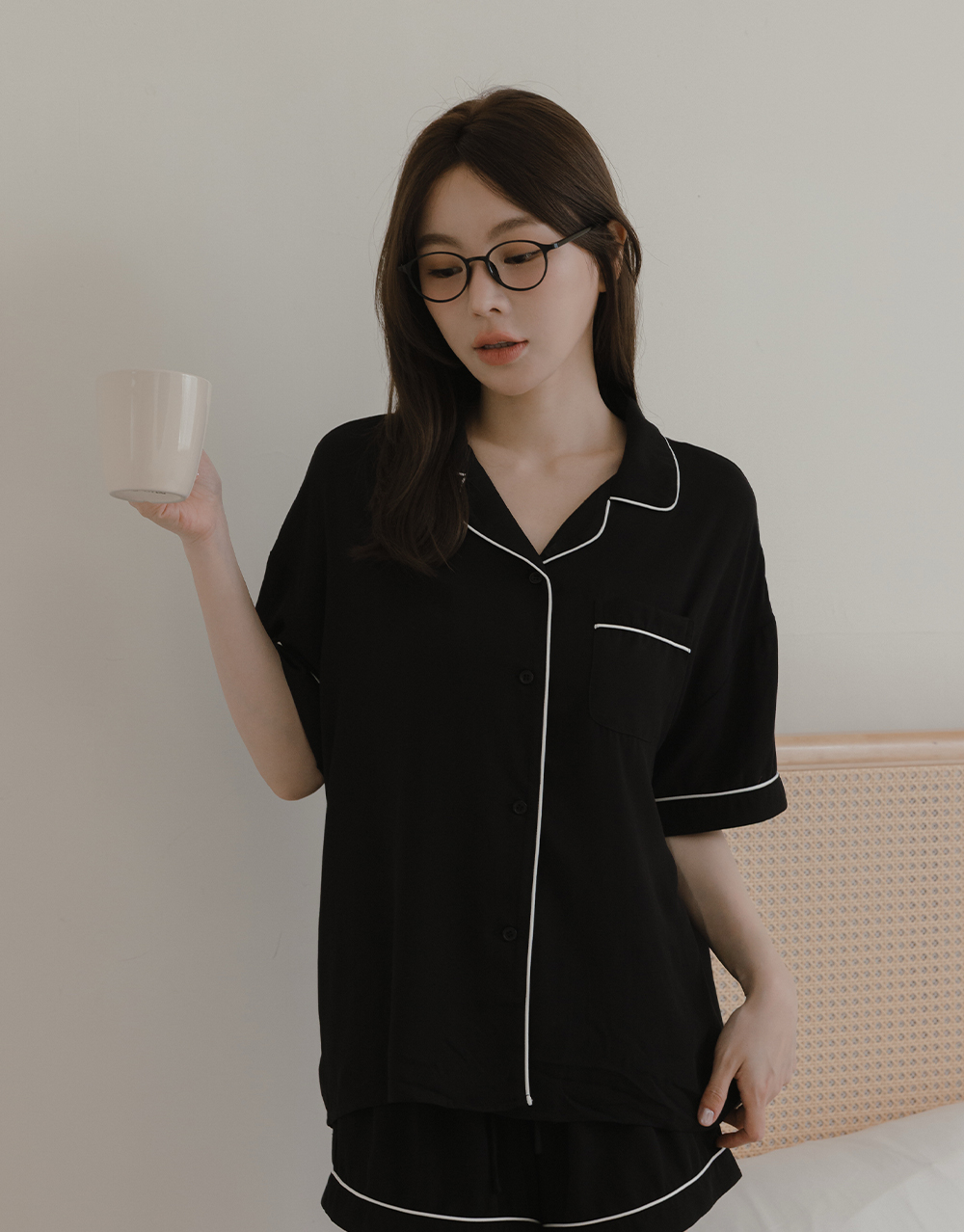 親膚撞色滾邊居家上衣