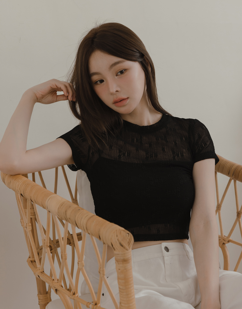 小花透膚短袖上衣