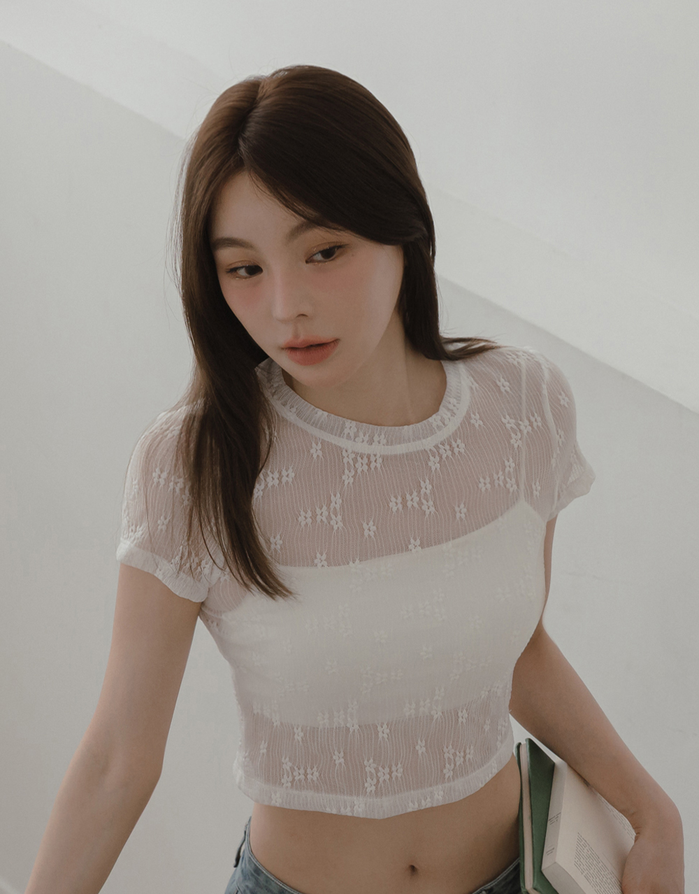小花透膚短袖上衣