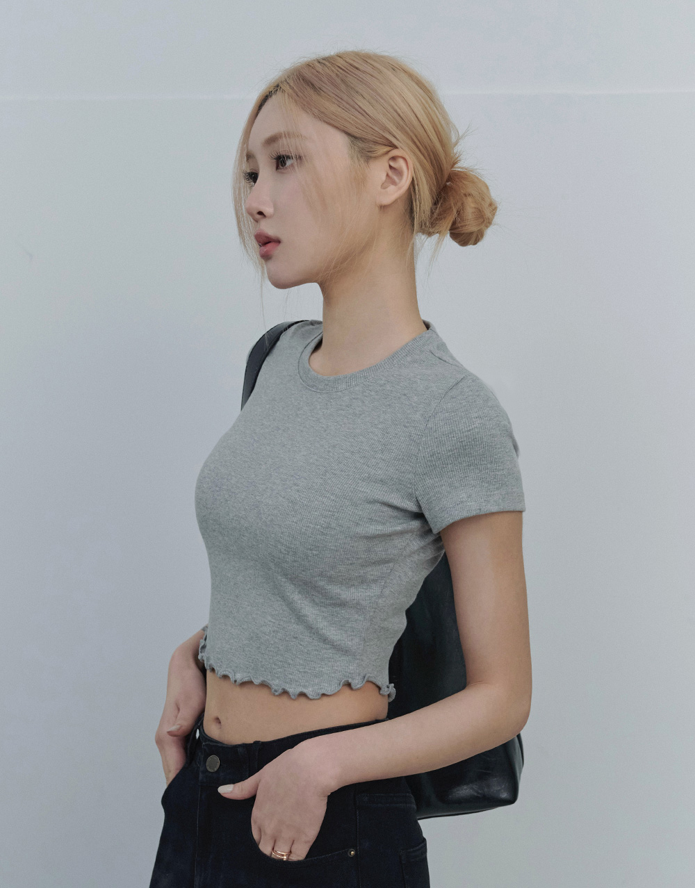 MIT下擺捲邊羅紋短袖上衣