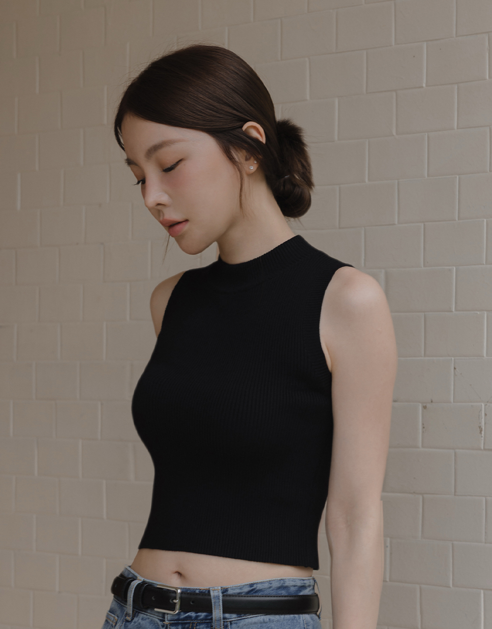 小立領無袖針織背心