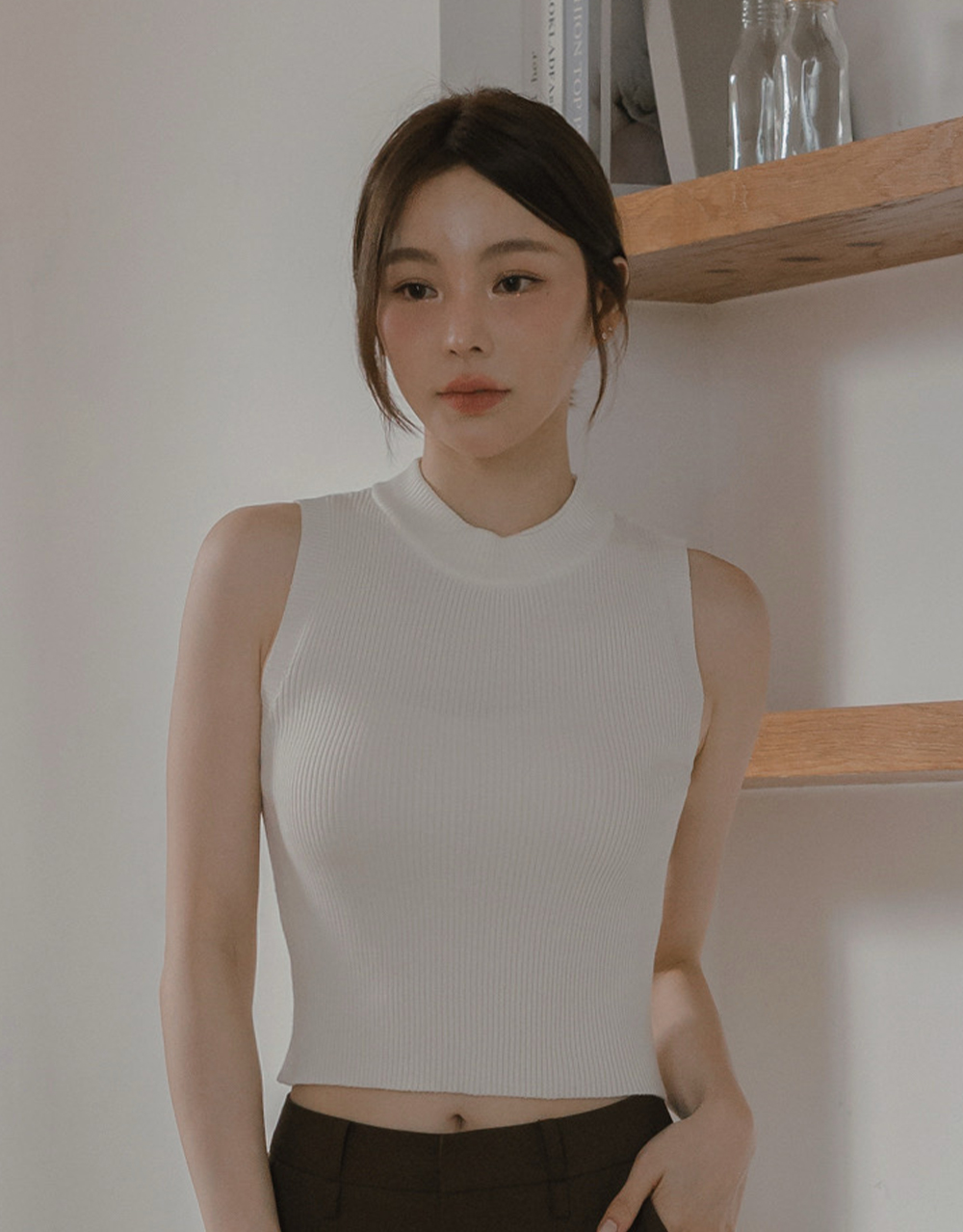 小立領無袖針織背心