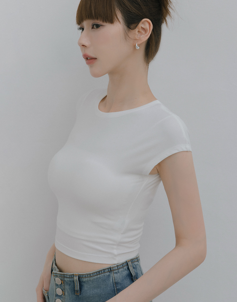 修身連袖短版上衣