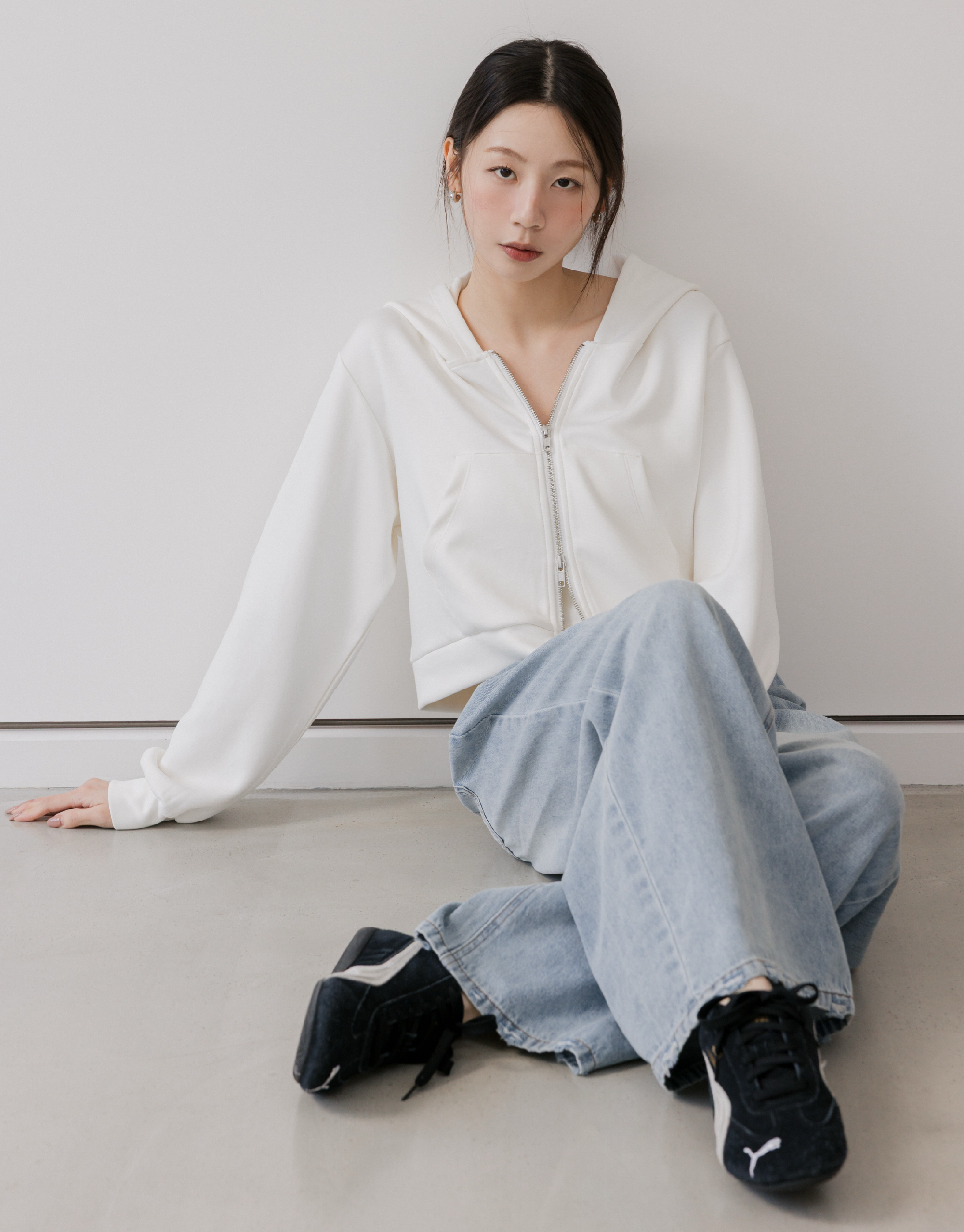 雙拉鍊連帽外套(砂洗果凍棉)