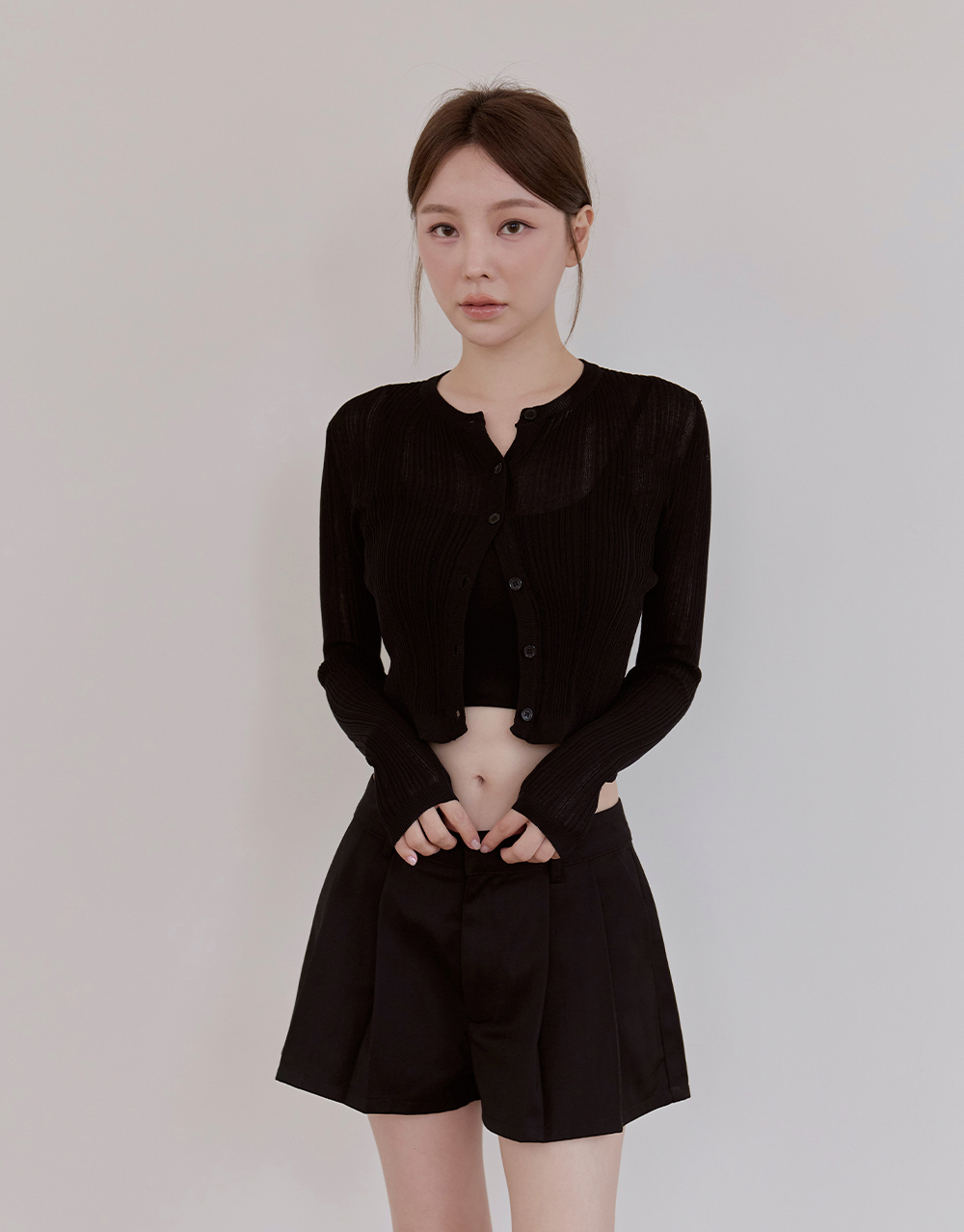 開襟坑條針織上衣外套
