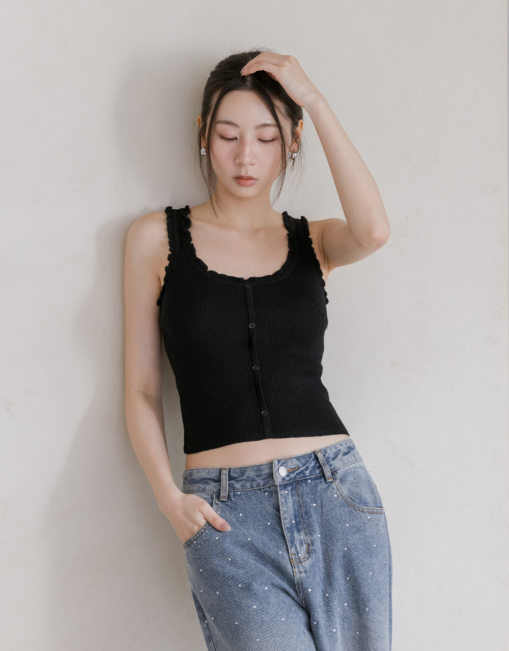 捲邊坑條針織背心