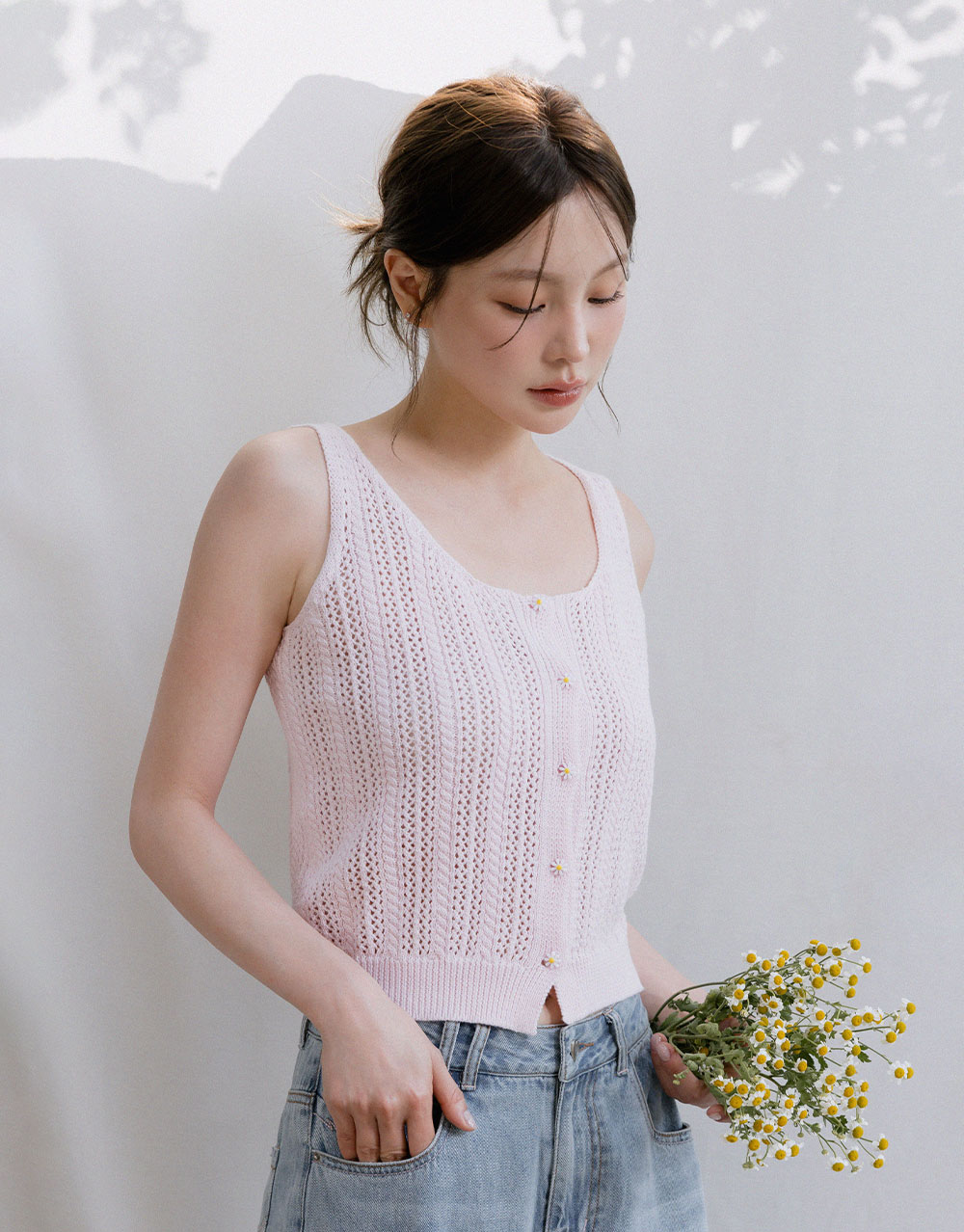 小花釦針織上衣