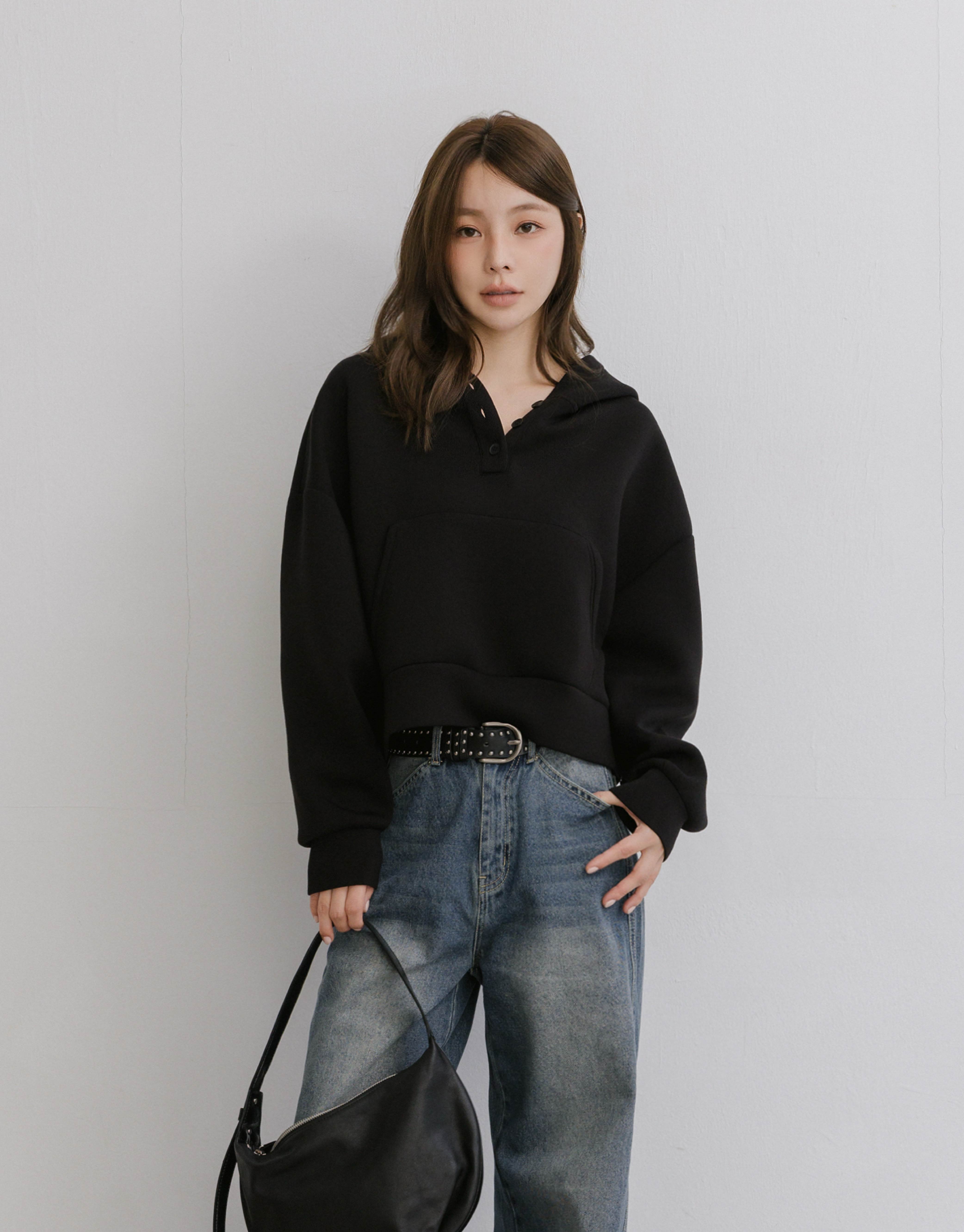 半開襟連帽寬鬆上衣(太空棉)