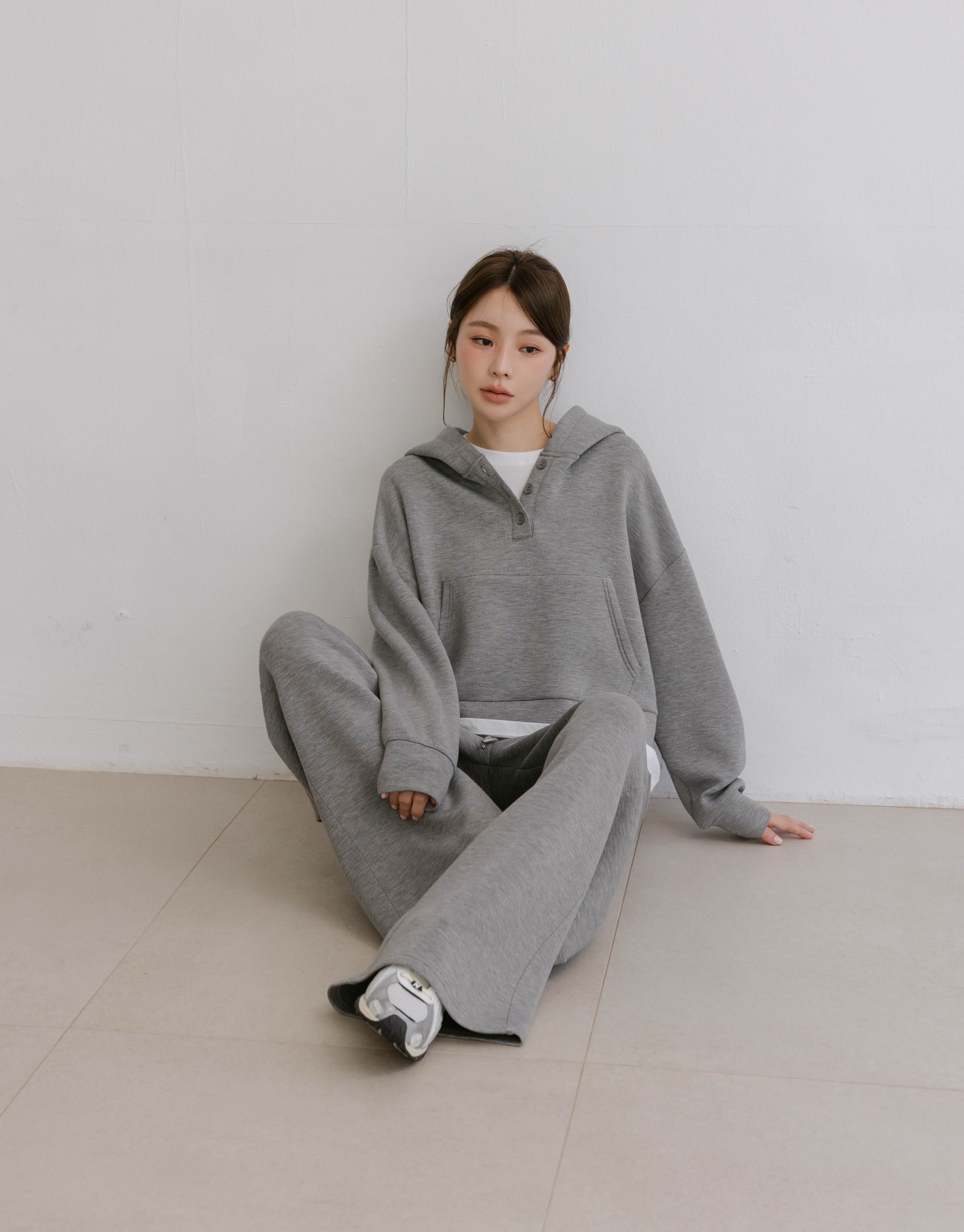 半開襟連帽寬鬆上衣(太空棉)