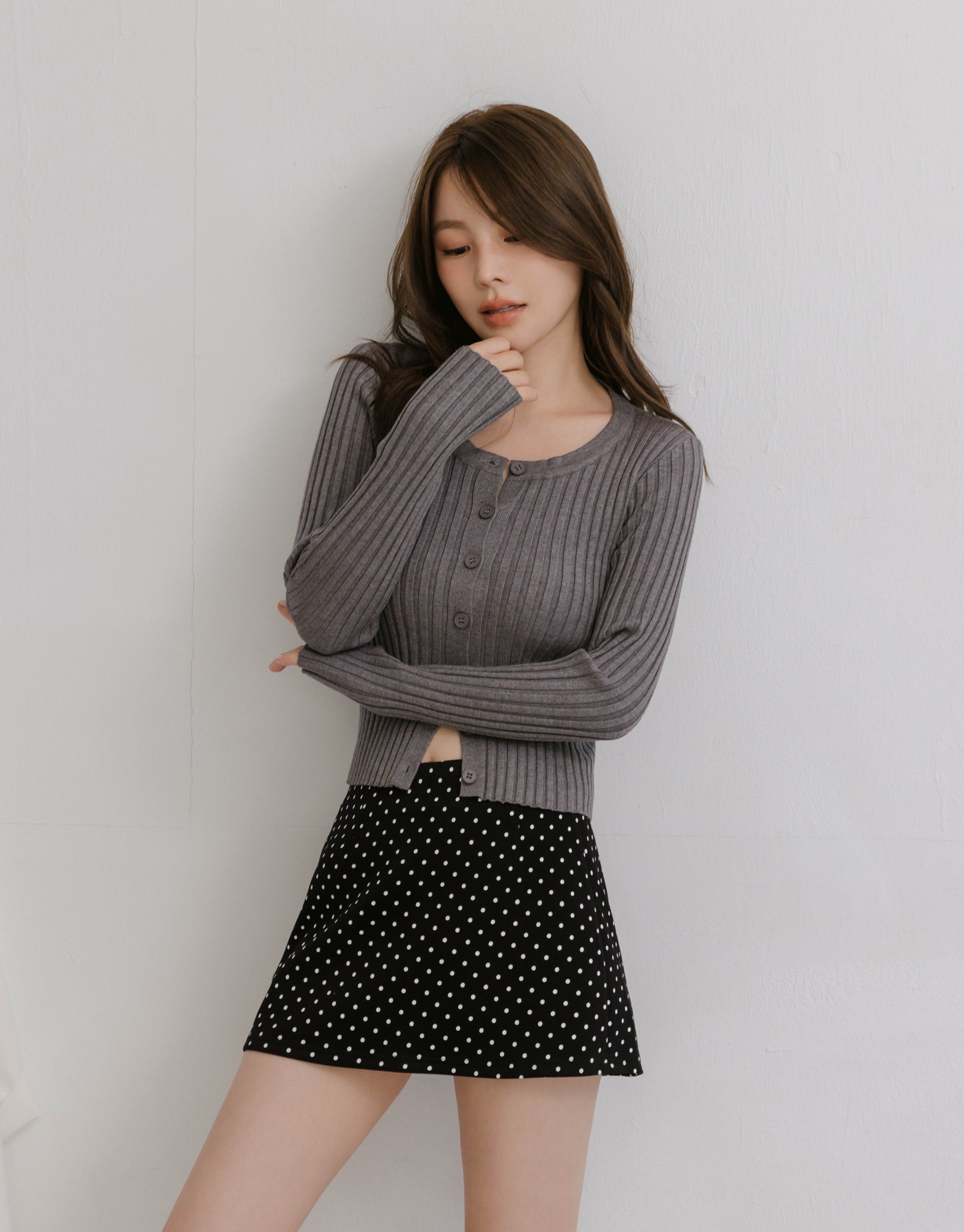 坑條排釦針織上衣外套