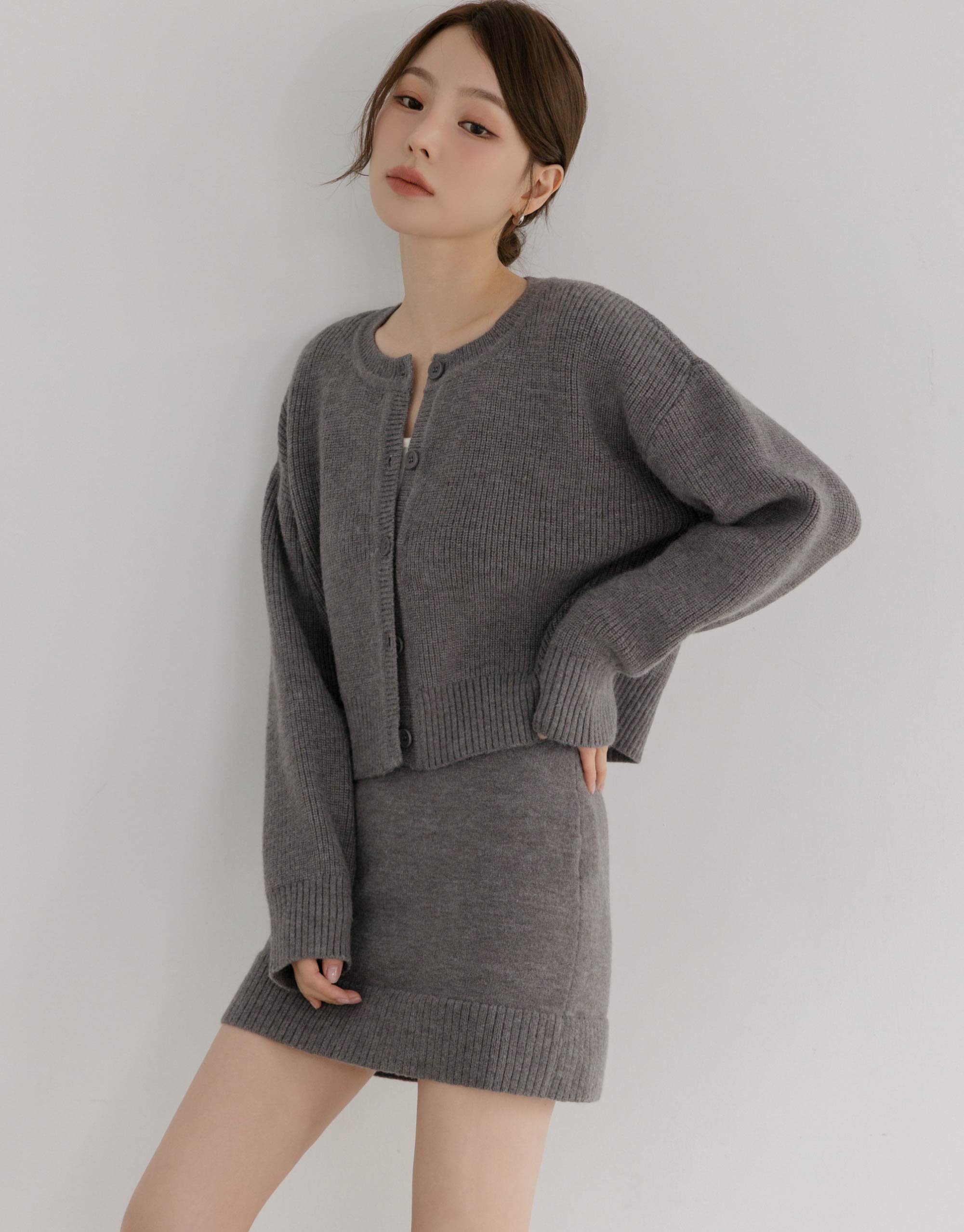 坑條開襟針織外套