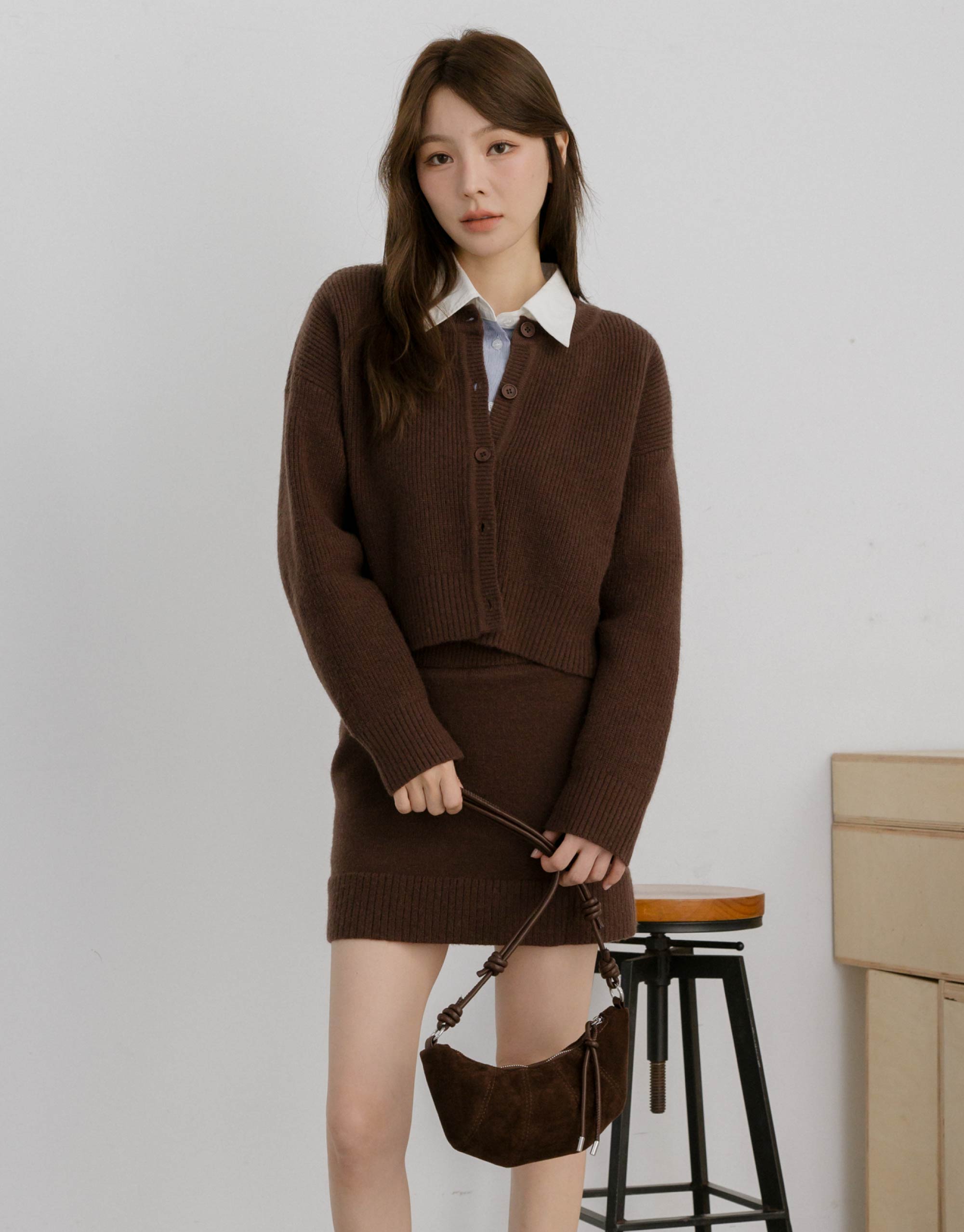 坑條開襟針織外套