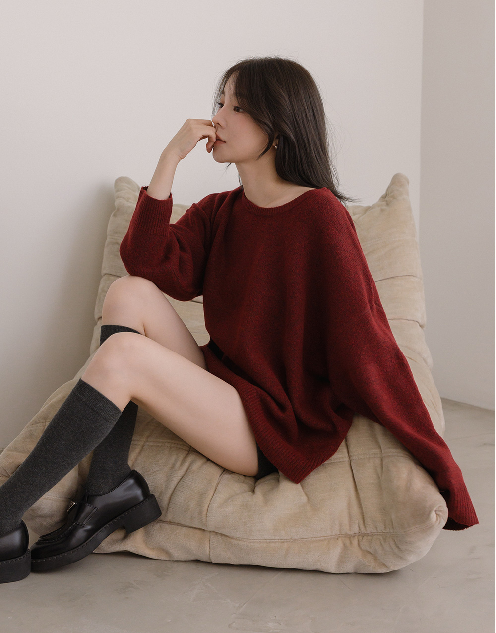 羊毛圓領寬鬆毛衣