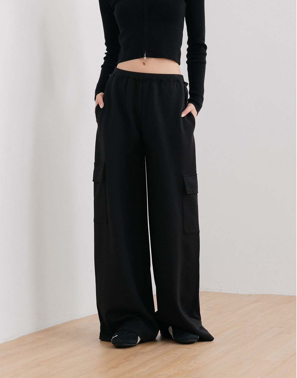 工裝感荷葉邊長褲(磨毛雲朵棉)