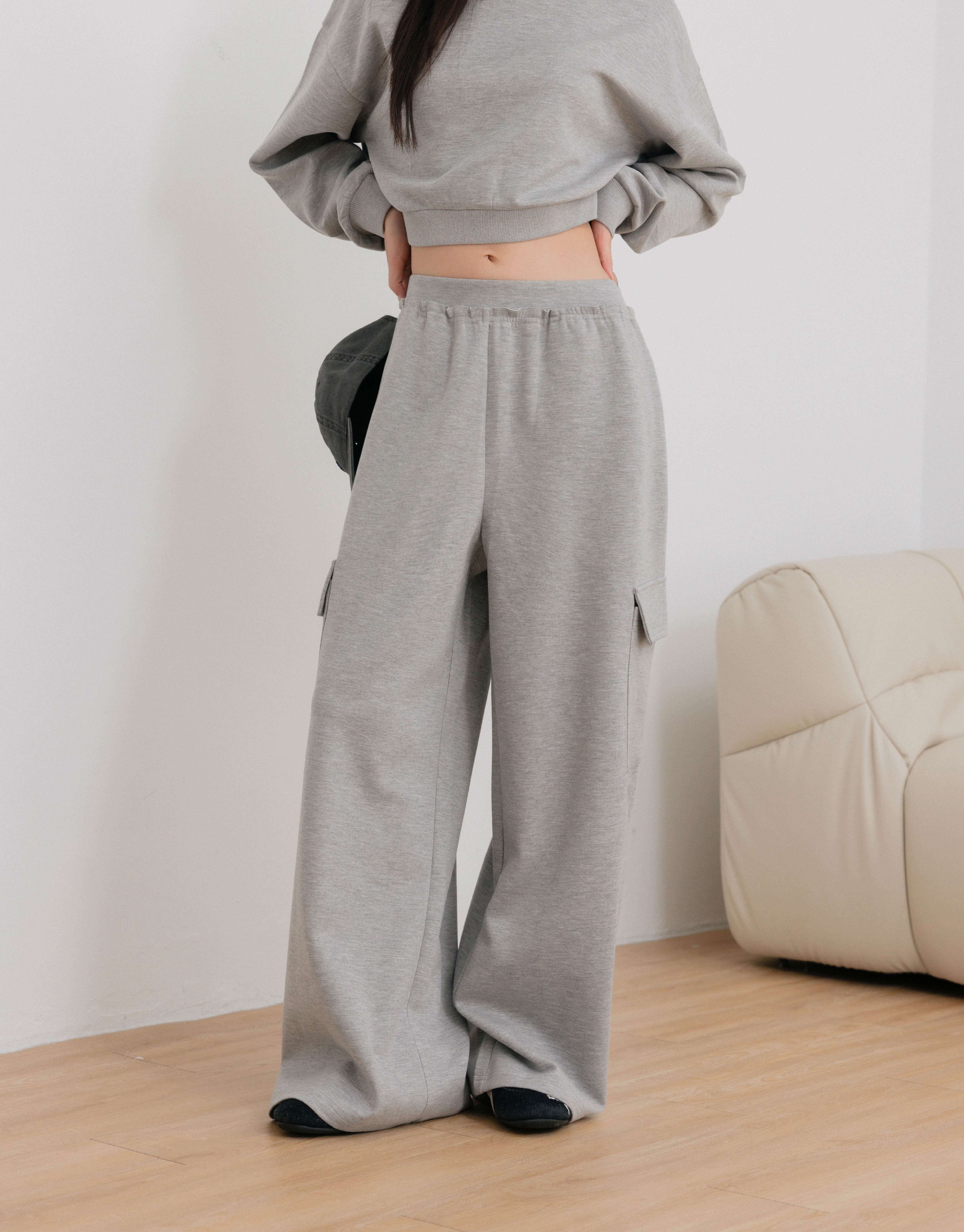 工裝感荷葉邊長褲(磨毛雲朵棉)