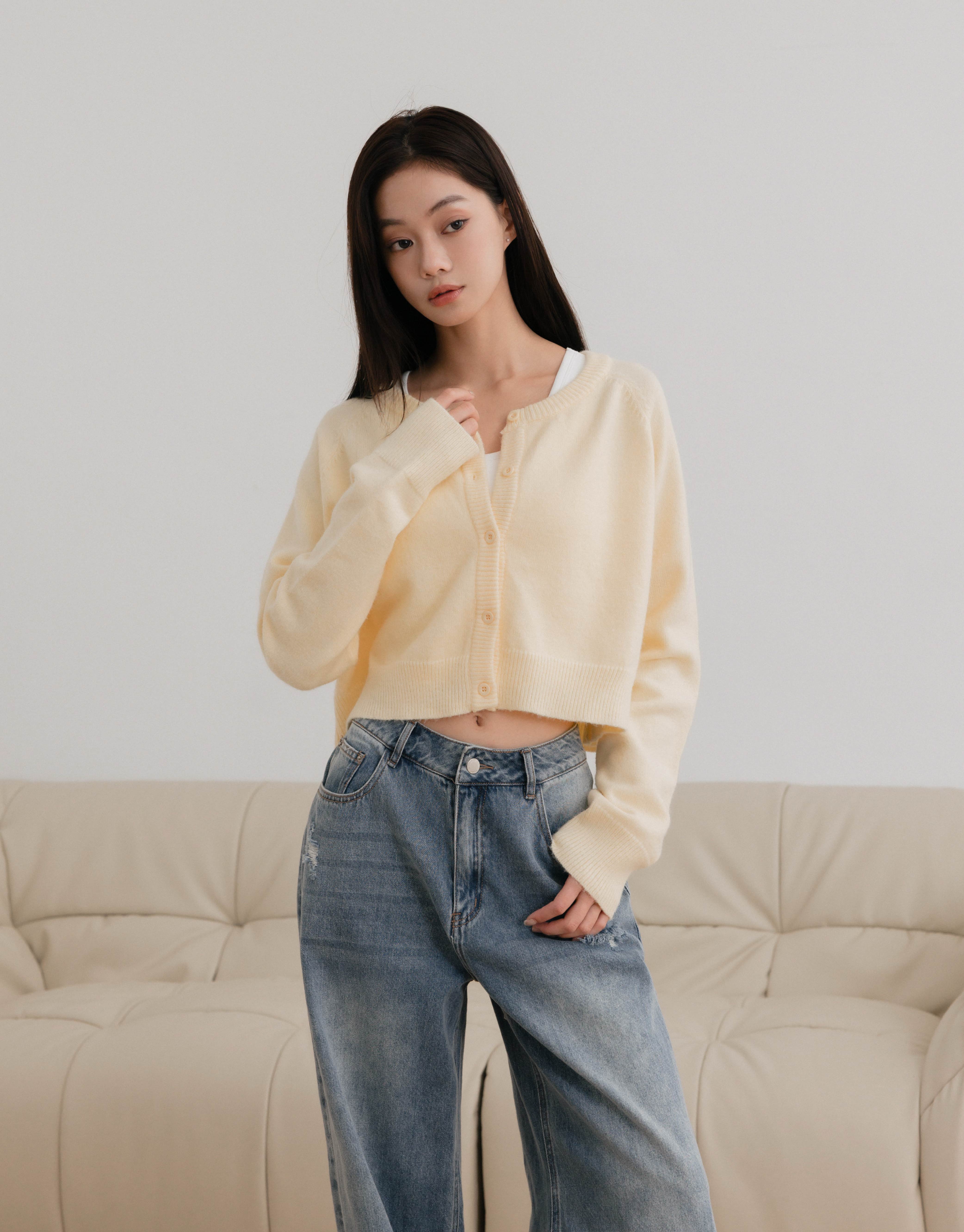 圓領開襟針織外套