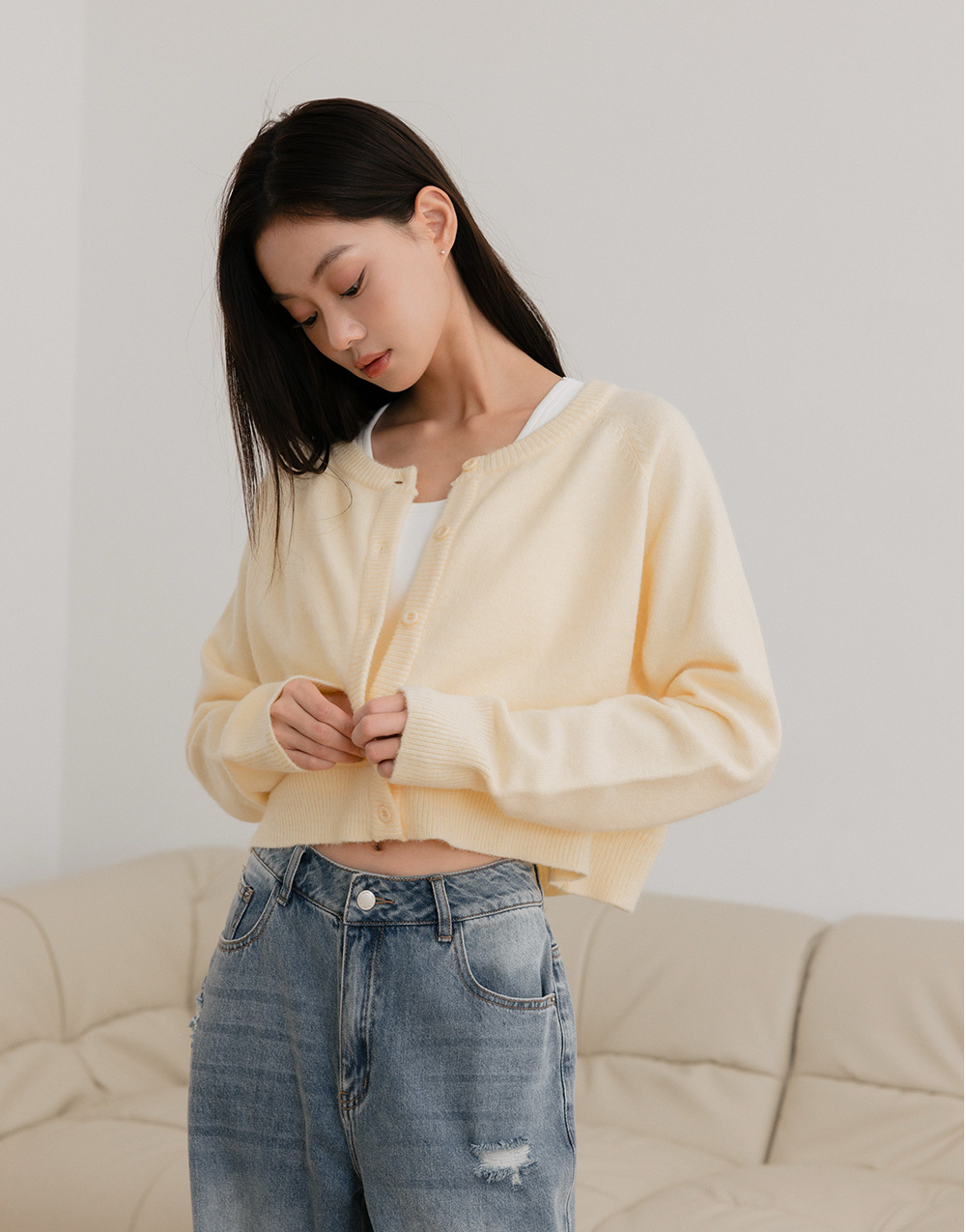 圓領開襟針織外套