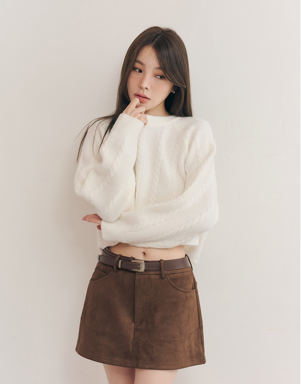 圓領麻花織紋毛衣