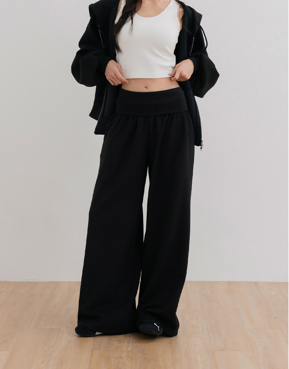 反褶抽皺腰頭長褲(磨毛雲朵棉)