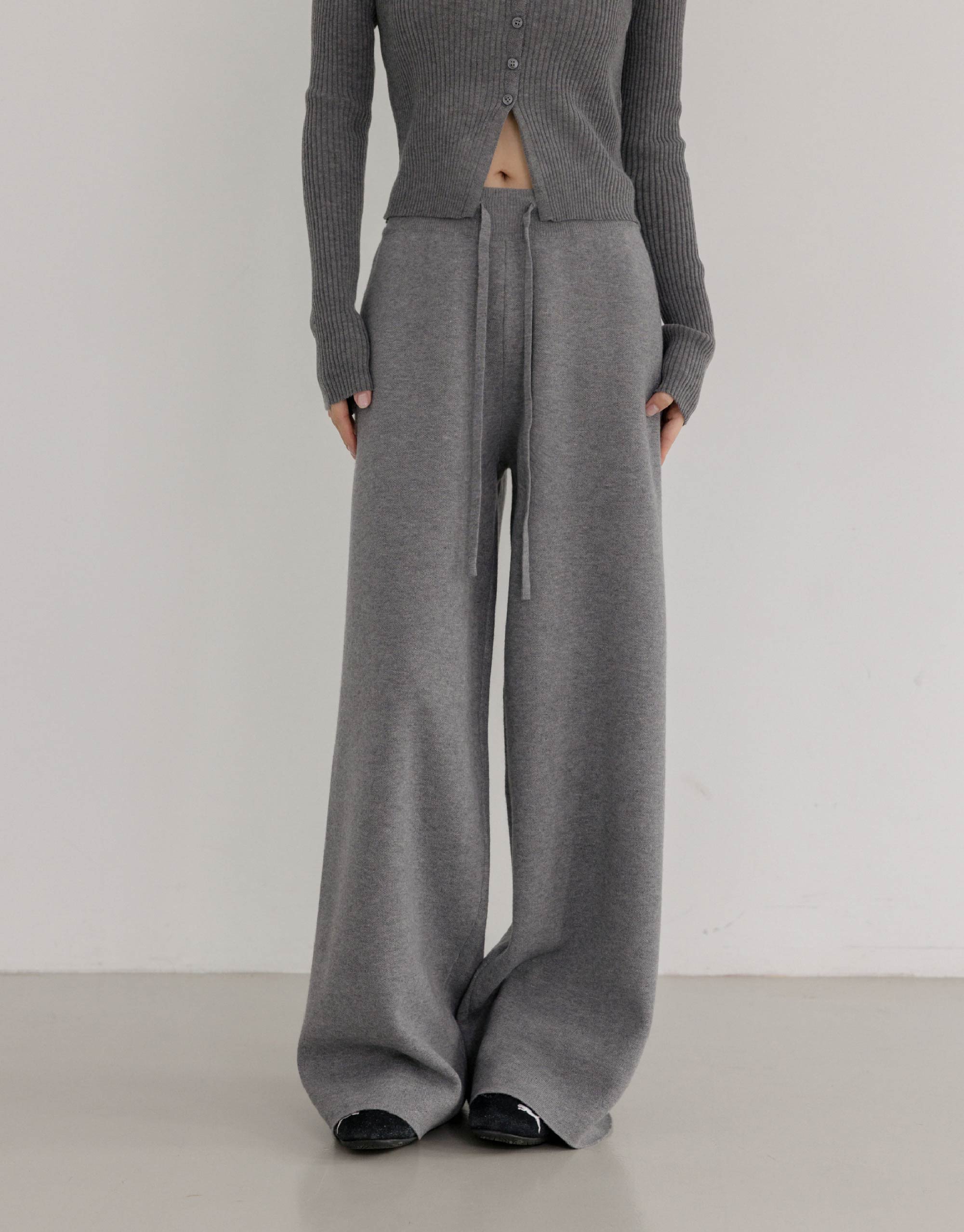 羊毛寬腰頭針織長褲