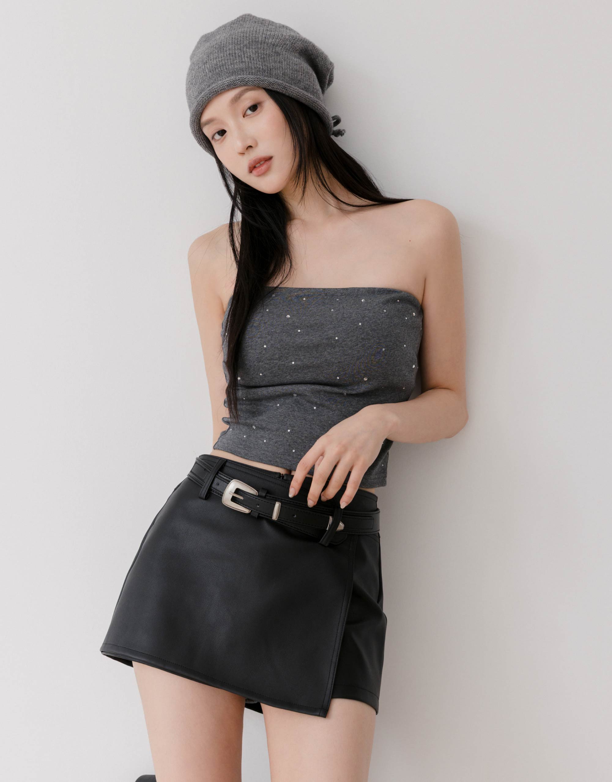 單邊抓皺細鑽平口BRA背心