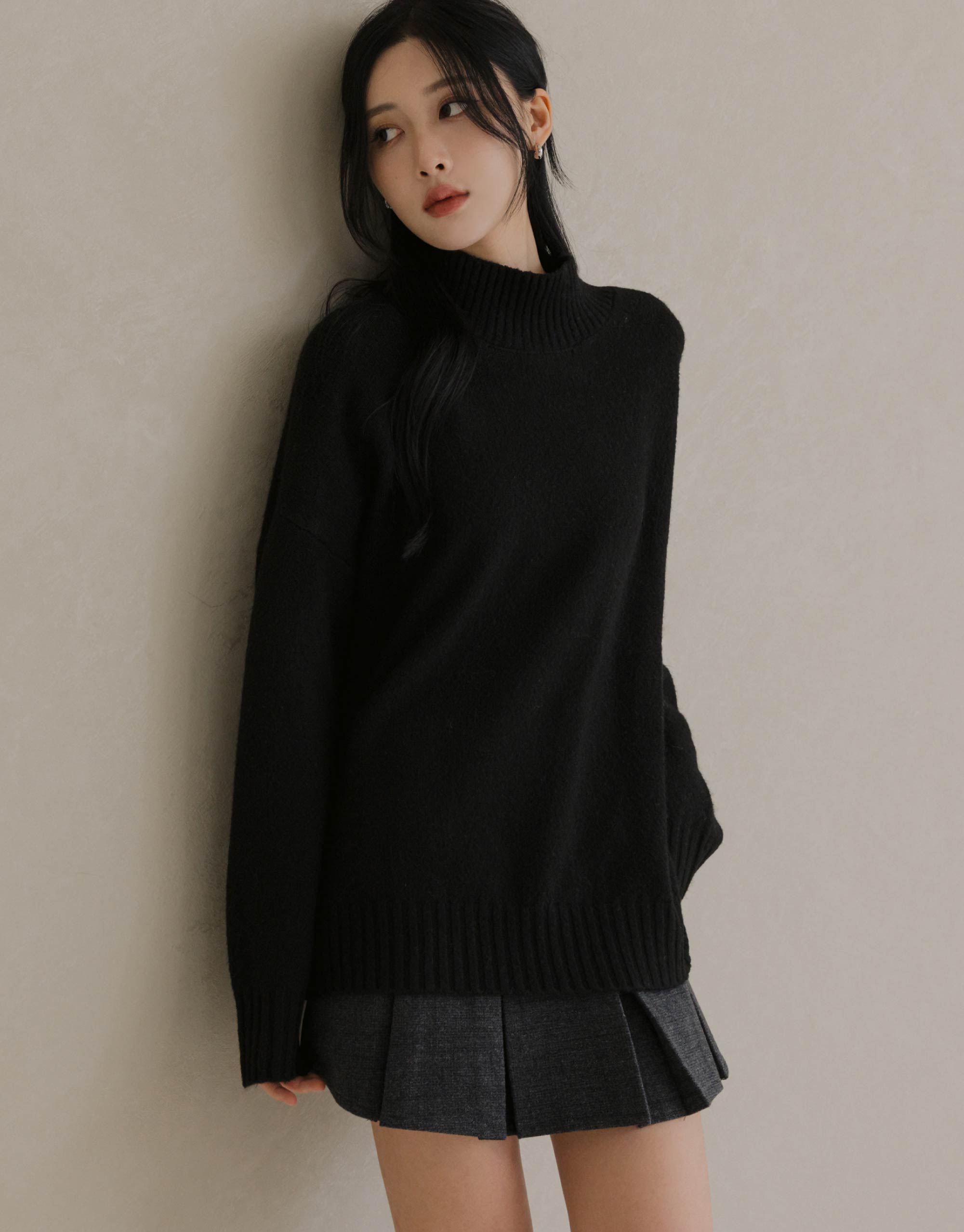 高領寬鬆針織毛衣