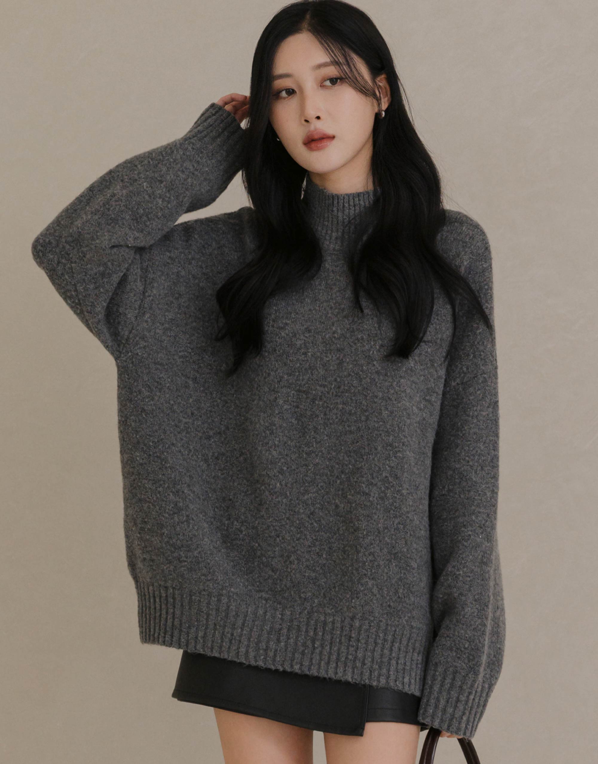 高領寬鬆針織毛衣