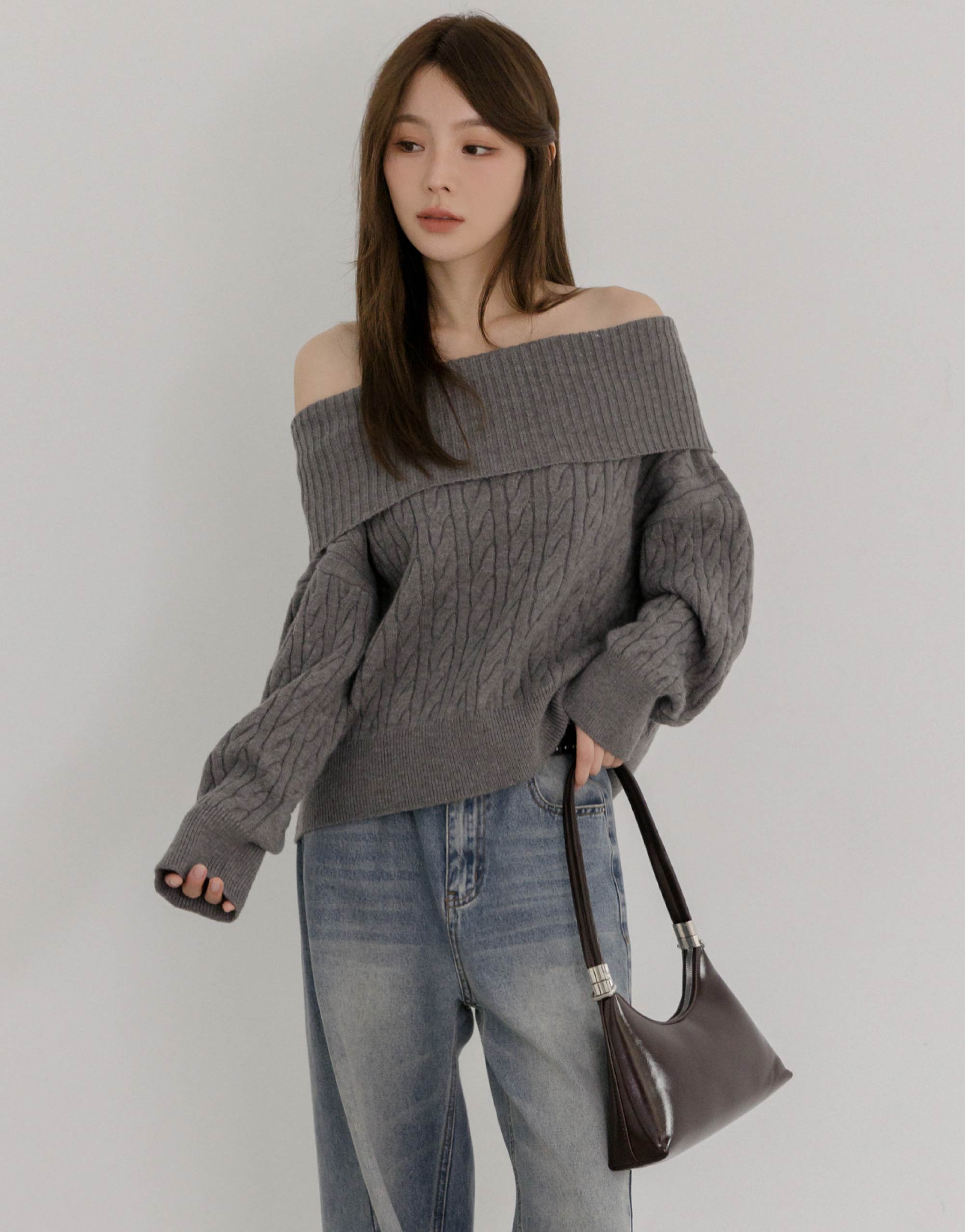 麻花翻領平肩毛衣