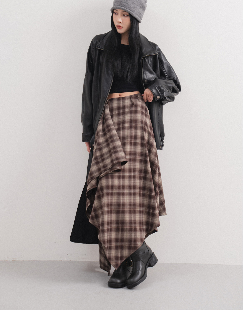 不規則造型格紋長裙
