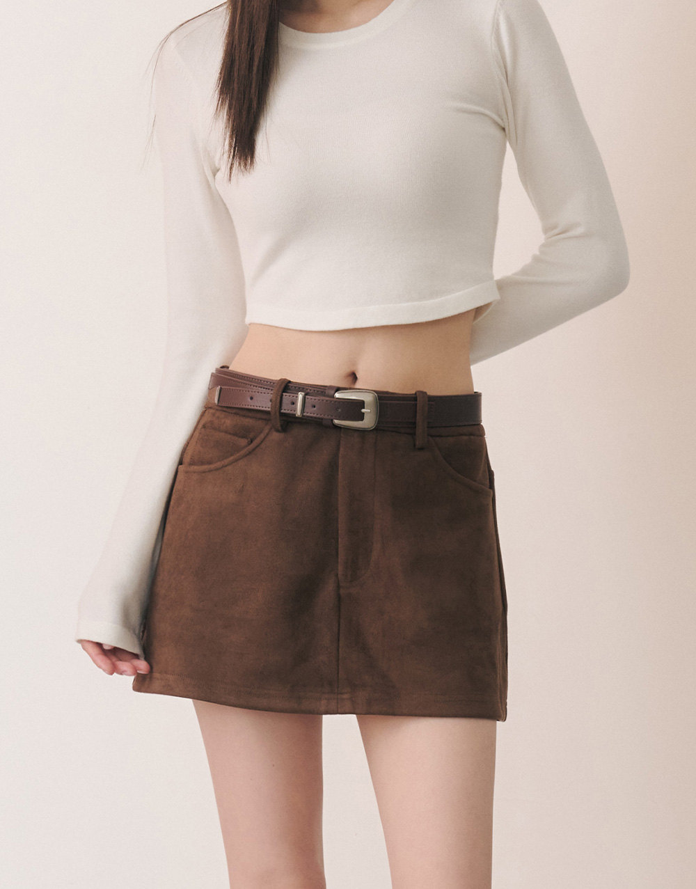 麂皮口袋短裙