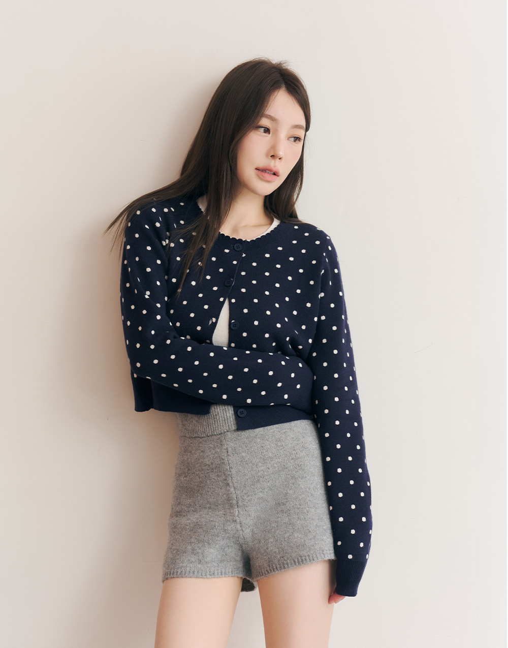 點點花邊領針織外套