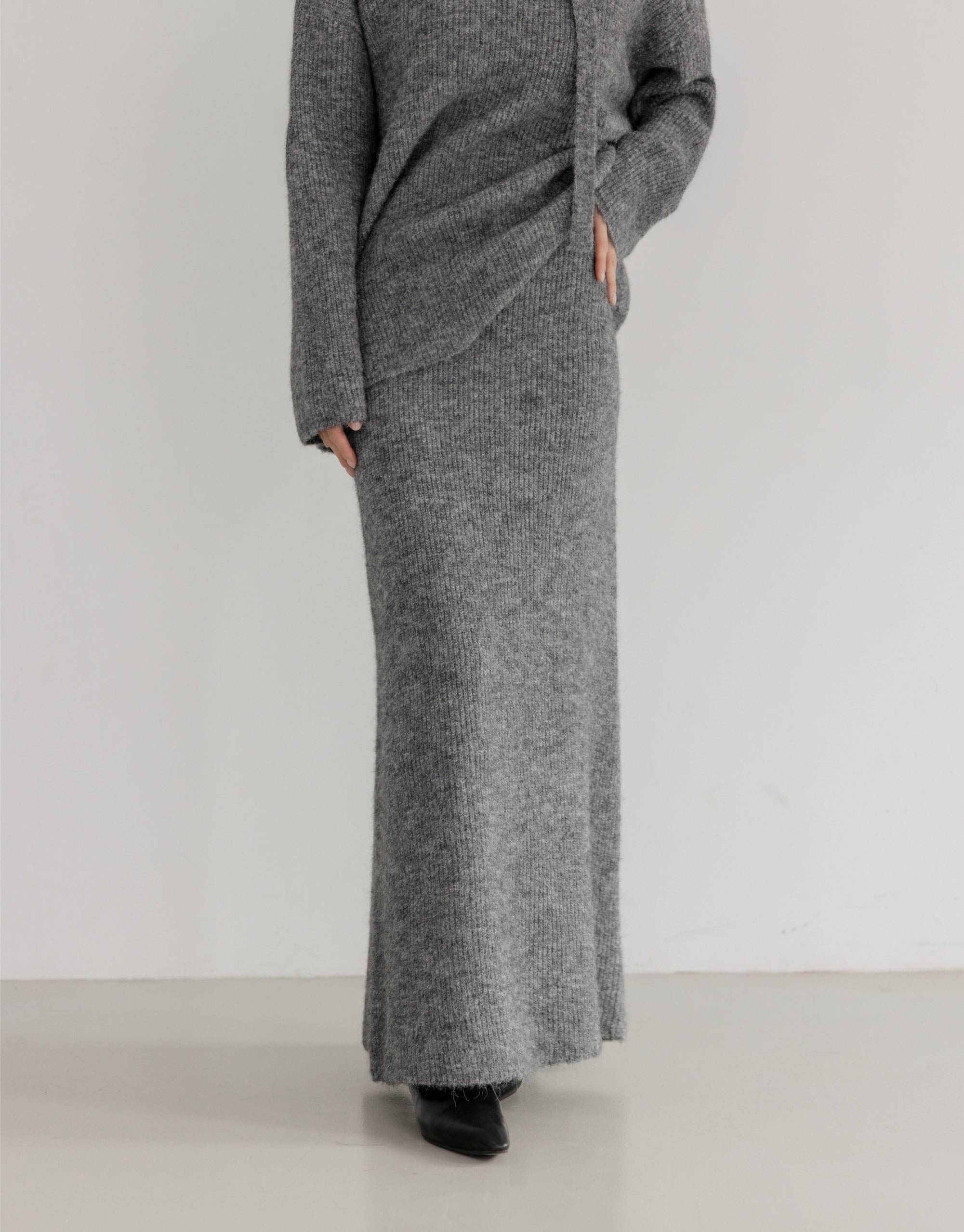 羊毛混紗修身針織長裙