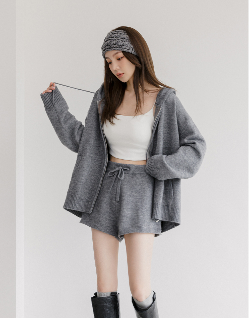 愛心拉鍊連帽針織外套