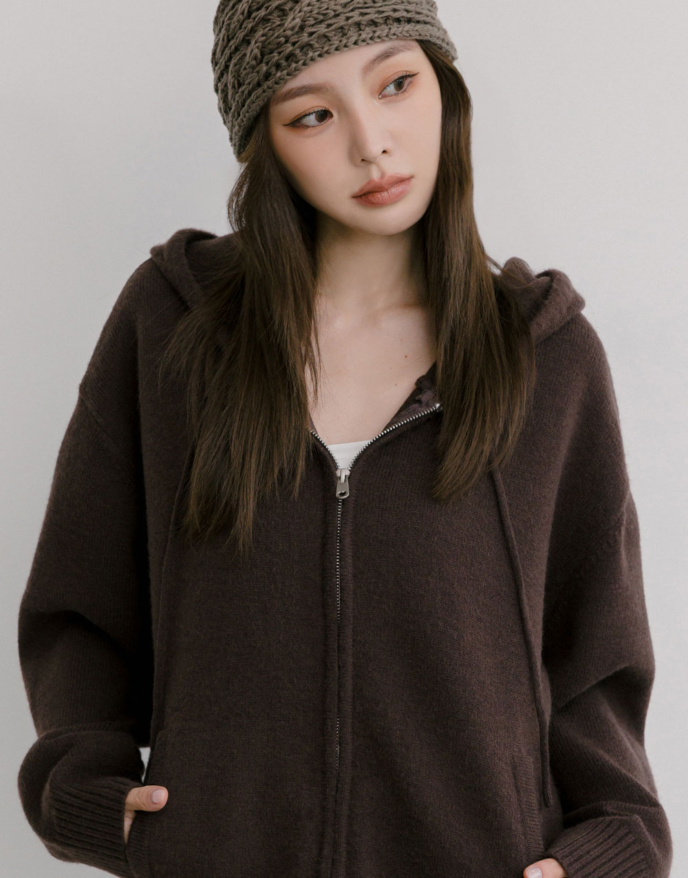 愛心拉鍊連帽針織外套